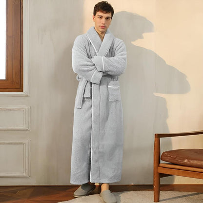 Bathrobe Unisex Coral Fleece Shawl Collar & Pockets