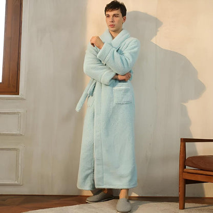 Bathrobe Unisex Coral Fleece Shawl Collar & Pockets