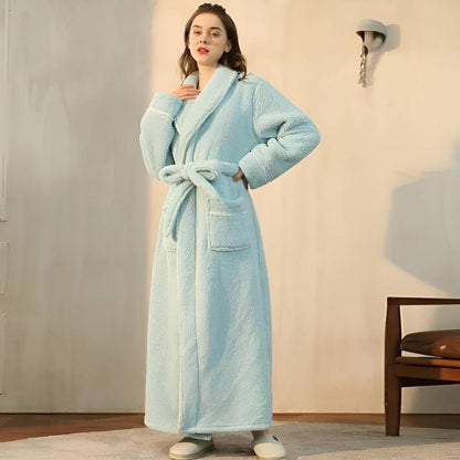 Bathrobe Unisex Coral Fleece Shawl Collar & Pockets