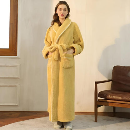 Bathrobe Unisex Coral Fleece Shawl Collar & Pockets