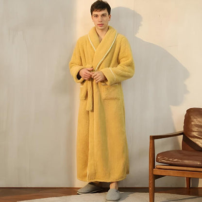 Bathrobe Unisex Coral Fleece Shawl Collar & Pockets