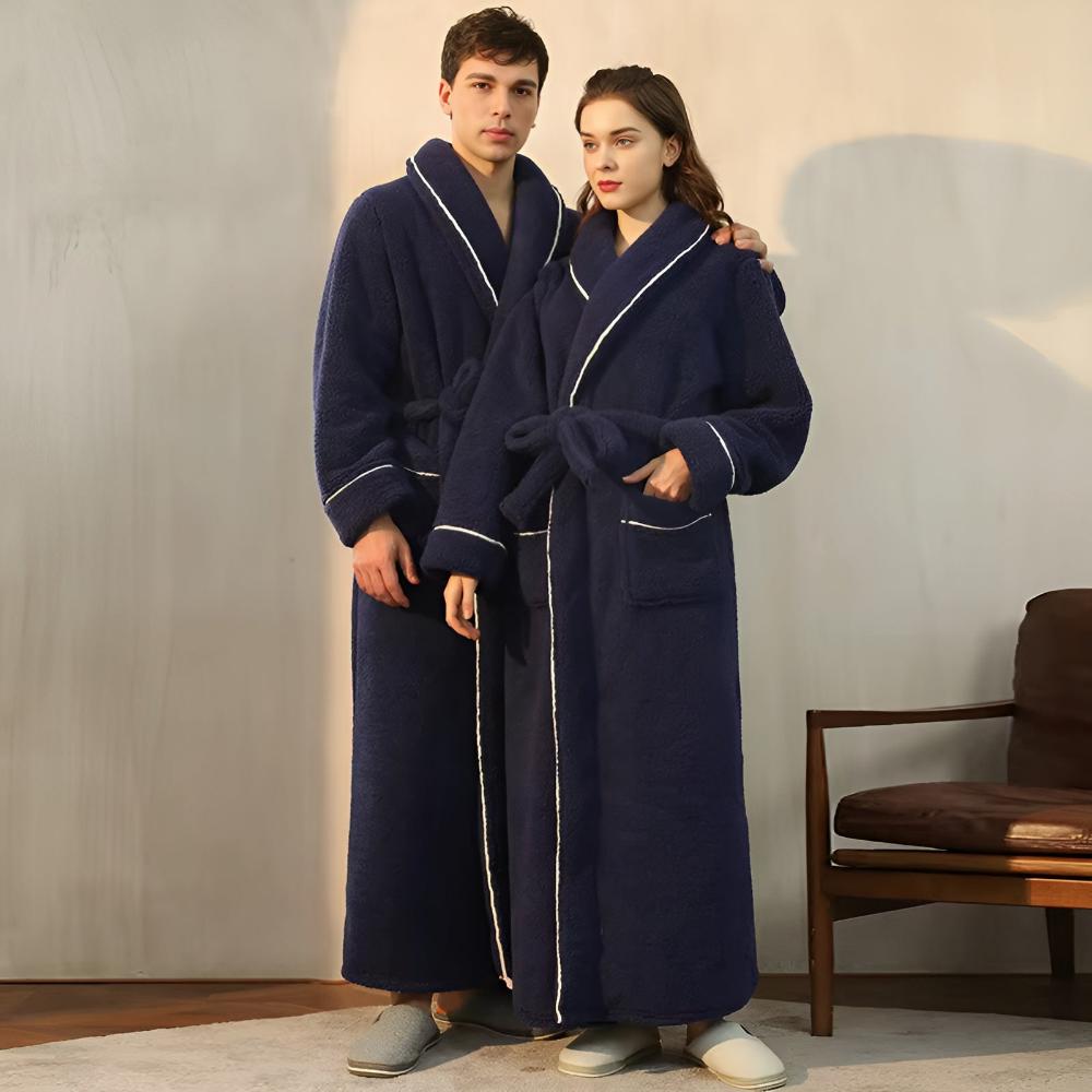 Bathrobe Unisex Coral Fleece Shawl Collar & Pockets