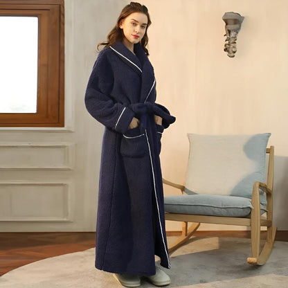 Bathrobe Unisex Coral Fleece Shawl Collar & Pockets