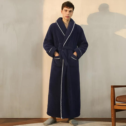 Bathrobe Unisex Coral Fleece Shawl Collar & Pockets