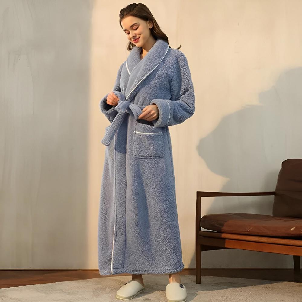 Bathrobe Unisex Coral Fleece Shawl Collar & Pockets