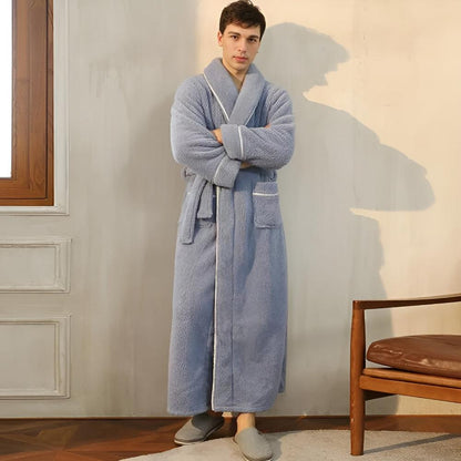 Bathrobe Unisex Coral Fleece Shawl Collar & Pockets