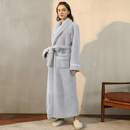 Bathrobe Unisex Coral Fleece Shawl Collar & Pockets