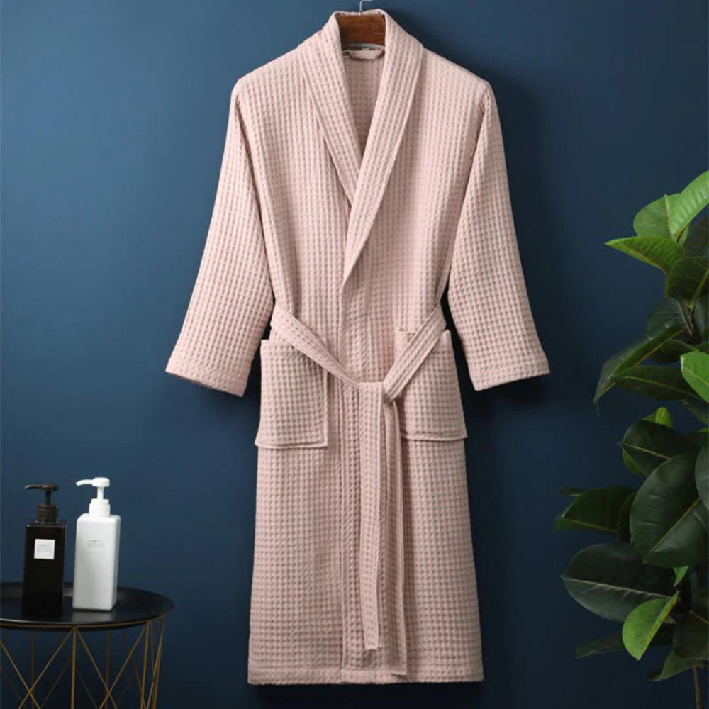 Bathrobe Waffle V-Neck 100% Cotton Adjustable Waistband