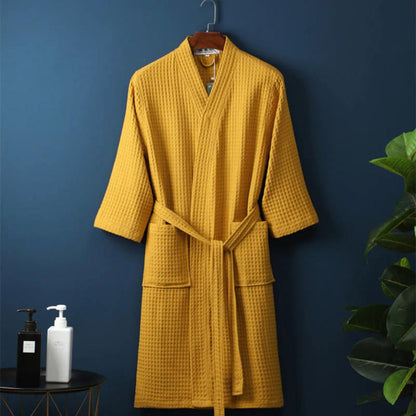 Bathrobe Waffle V-Neck 100% Cotton Adjustable Waistband