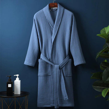 Bathrobe Waffle V-Neck 100% Cotton Adjustable Waistband