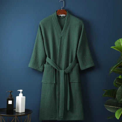 Bathrobe Waffle V-Neck 100% Cotton Adjustable Waistband