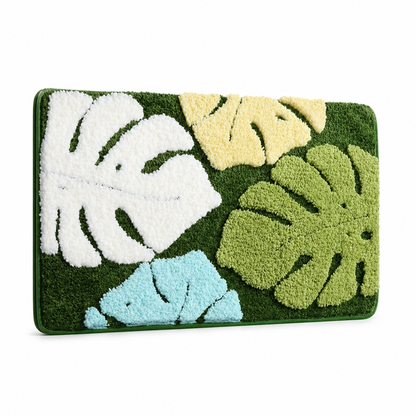 Bathroom Mat Leaf Design Plush Non-Slip Machine Washable
