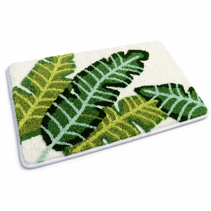 Bathroom Mat Leaf Design Plush Non-Slip Machine Washable