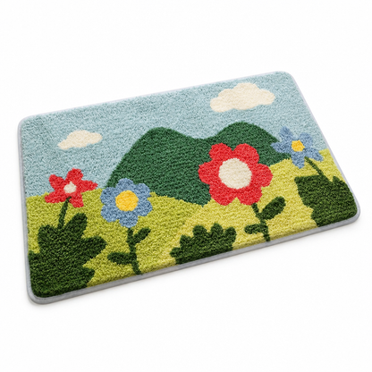 Bathroom Mat Leaf Design Plush Non-Slip Machine Washable