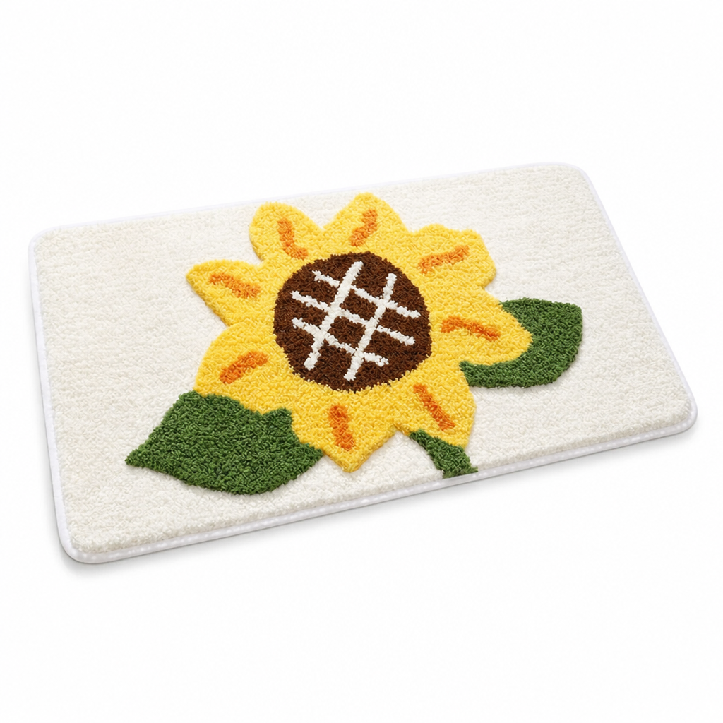 Bathroom Mat Leaf Design Plush Non-Slip Machine Washable