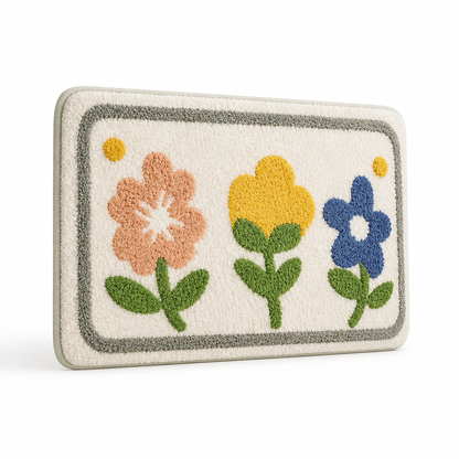 Bathroom Mat Leaf Design Plush Non-Slip Machine Washable