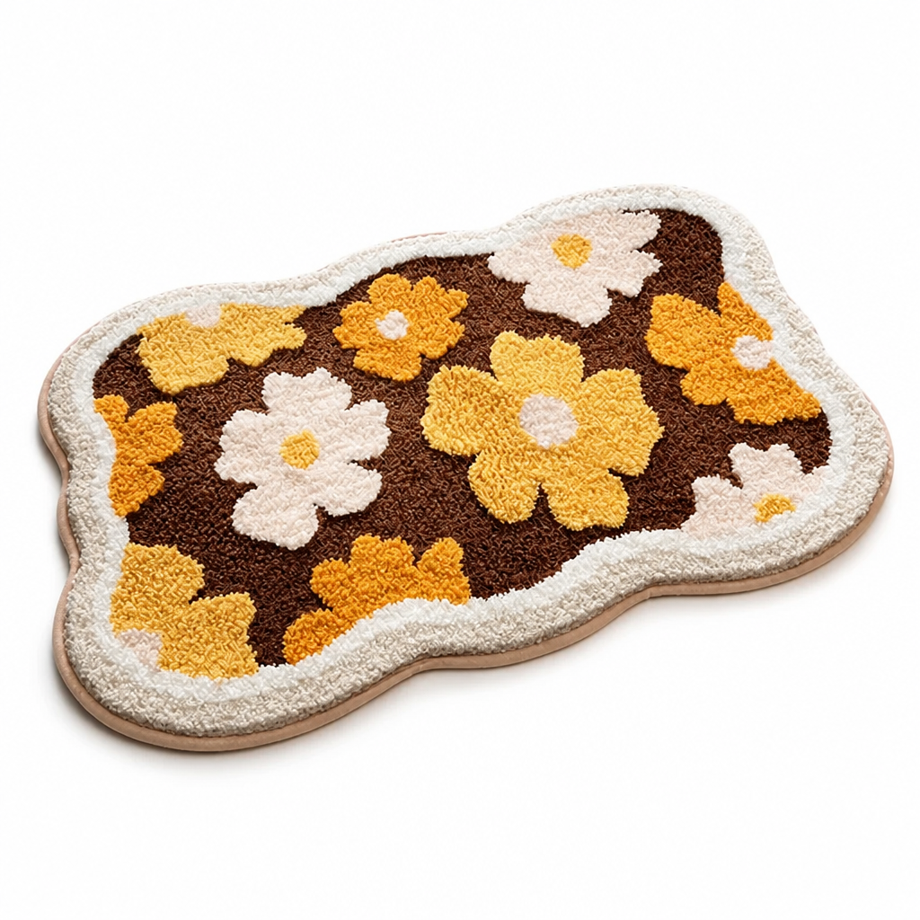 Bathroom Mat Leaf Design Plush Non-Slip Machine Washable