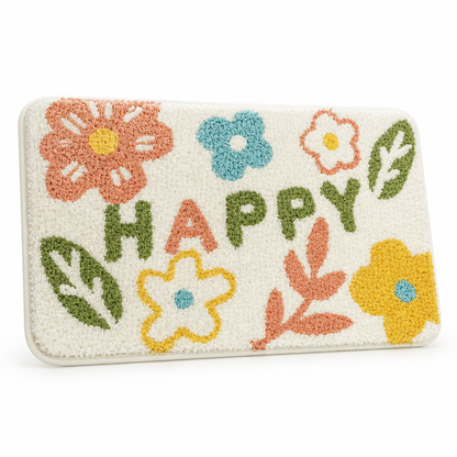 Bathroom Mat Leaf Design Plush Non-Slip Machine Washable