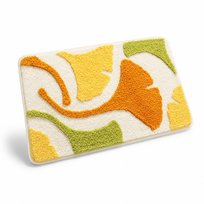 Bathroom Mat Leaf Design Plush Non-Slip Machine Washable