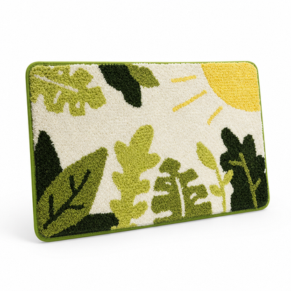 Bathroom Mat Leaf Design Plush Non-Slip Machine Washable