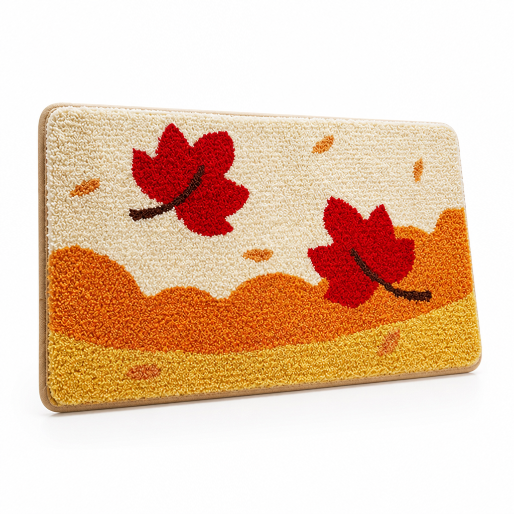 Bathroom Mat Leaf Design Plush Non-Slip Machine Washable