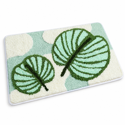 Bathroom Mat Leaf Design Plush Non-Slip Machine Washable