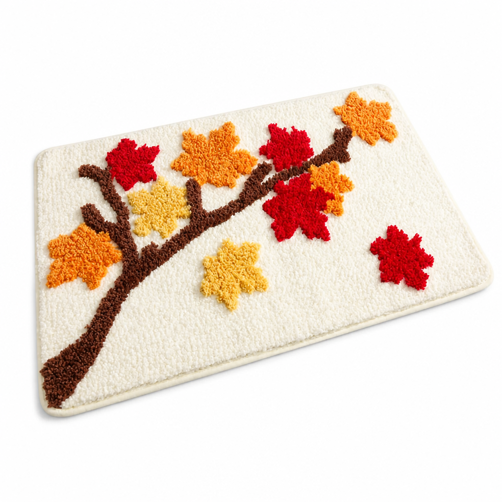 Bathroom Mat Leaf Design Plush Non-Slip Machine Washable