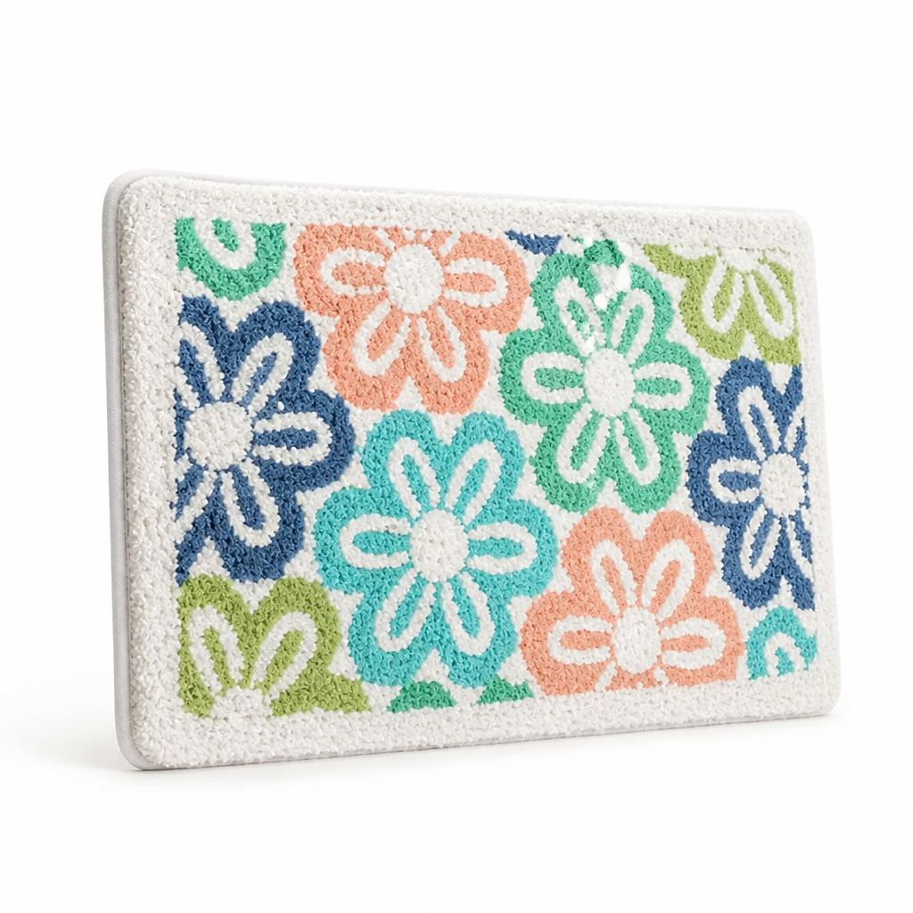 Bathroom Mat Leaf Design Plush Non-Slip Machine Washable