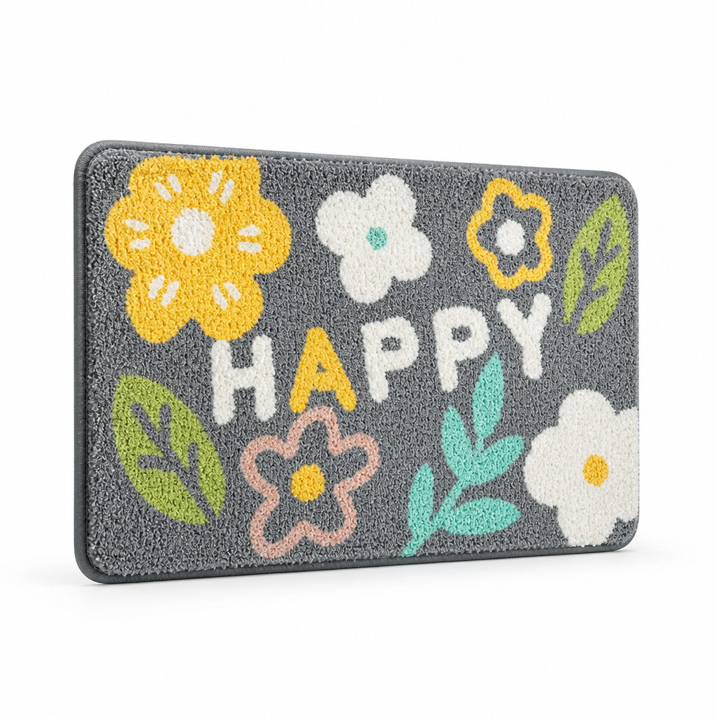 Bathroom Mat Leaf Design Plush Non-Slip Machine Washable