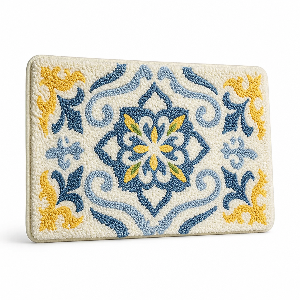 Bathroom Mat Textured Stone Plush Microfiber Non-Slip Backing