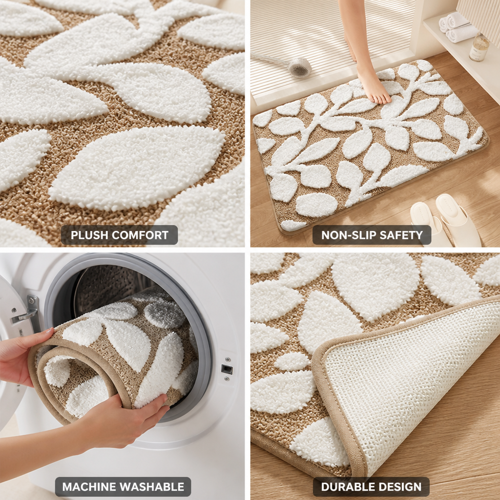 Bathroom Mat Textured Stone Plush Microfiber Non-Slip Backing