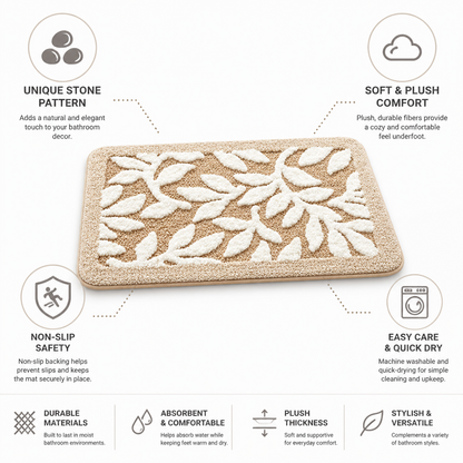 Bathroom Mat Textured Stone Plush Microfiber Non-Slip Backing