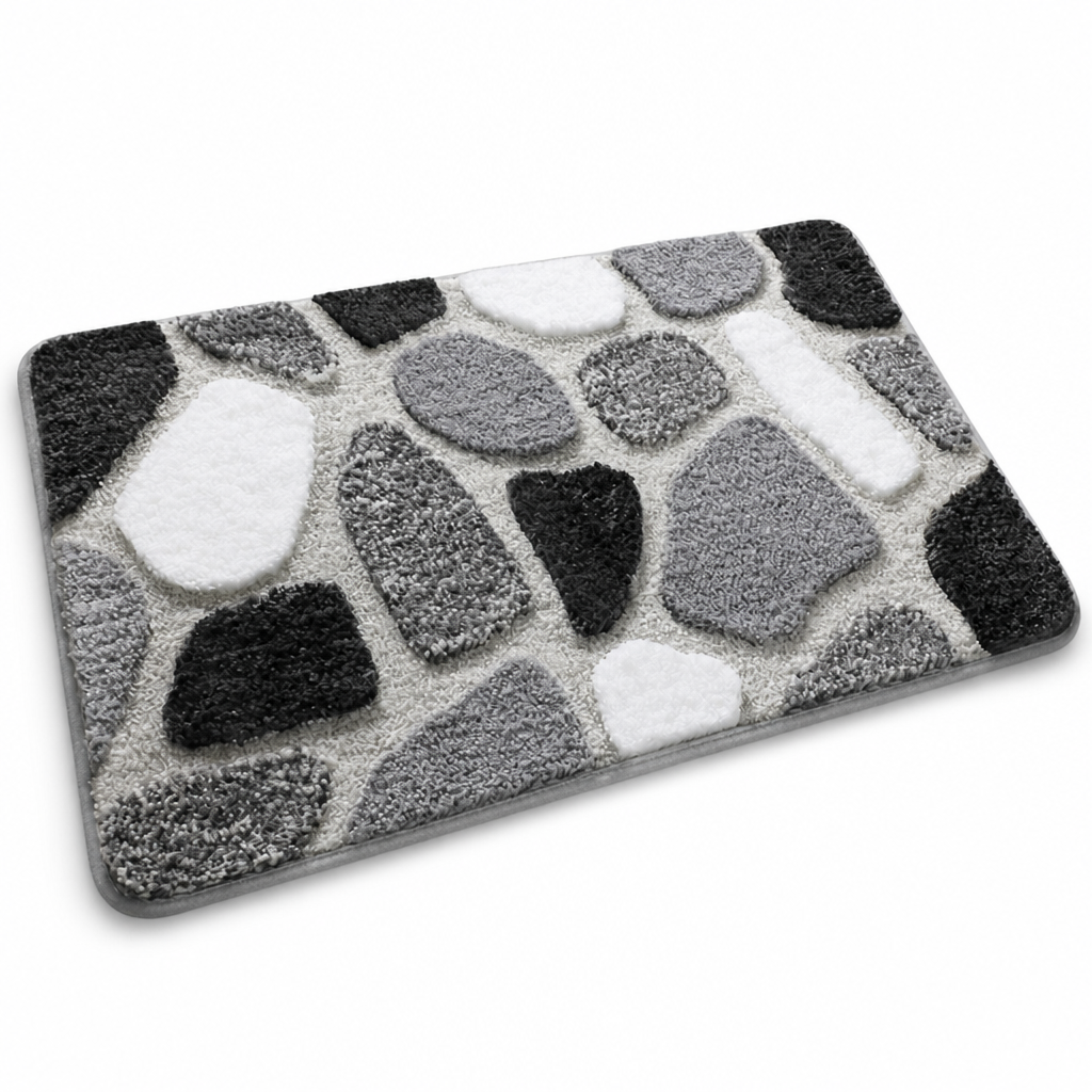 Bathroom Mat Textured Stone Plush Microfiber Non-Slip Backing
