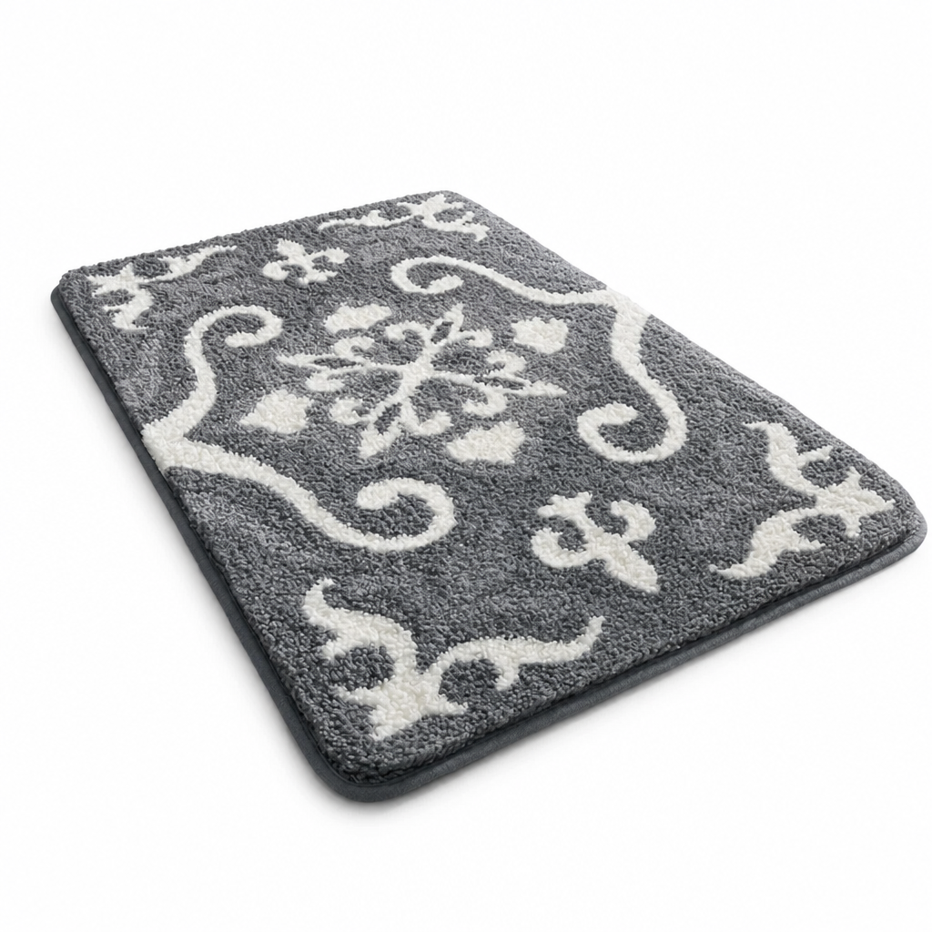 Bathroom Mat Textured Stone Plush Microfiber Non-Slip Backing