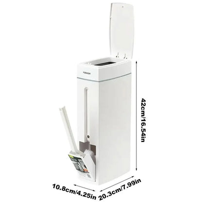Bathroom Trash Bin Slim Space-Saving Integrated Brush