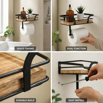 Bathroom Wall Shelf Toilet Paper Holder Metal Frame