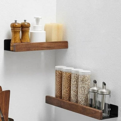 Bathroom Wall Shelf Wood Finish Self-Adhesive Moisture-Resistant