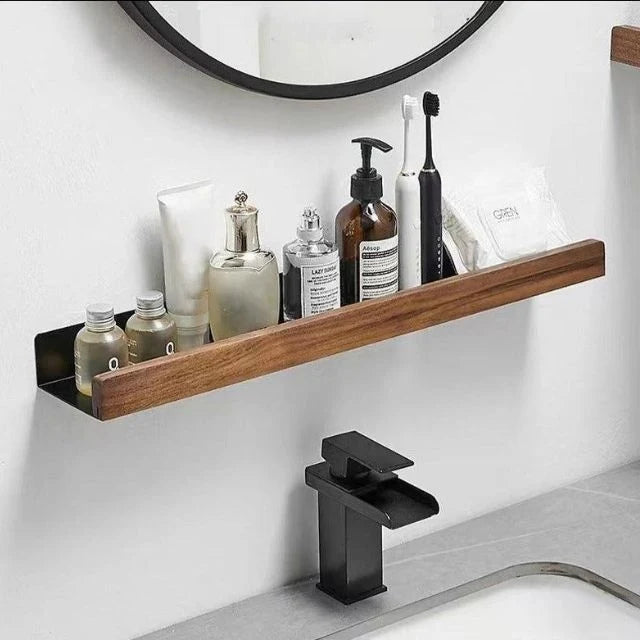 Bathroom Wall Shelf Wood Finish Self-Adhesive Moisture-Resistant