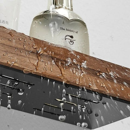 Bathroom Wall Shelf Wood Finish Self-Adhesive Moisture-Resistant