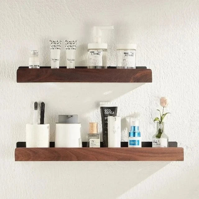 Bathroom Wall Shelf Wood Finish Self-Adhesive Moisture-Resistant