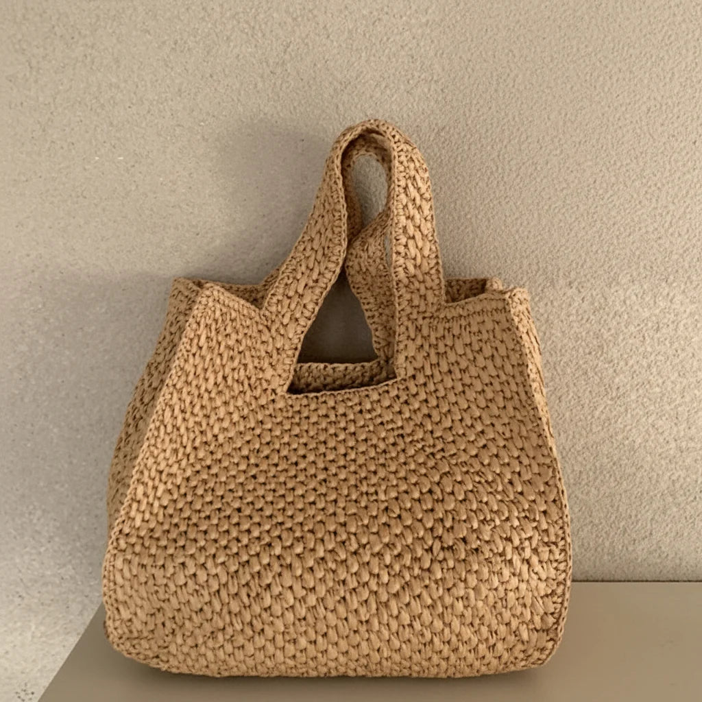 Beach Bag Handcrafted Braided Raffia Spacious Interior & Lightweight Handles