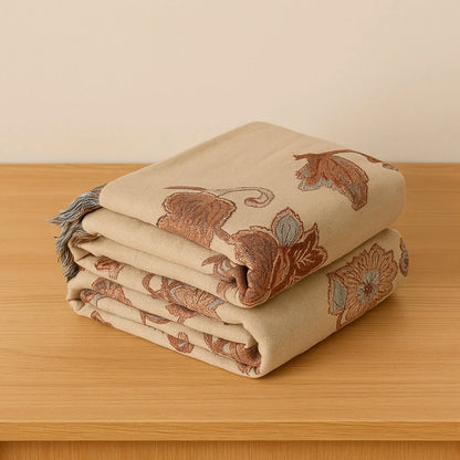 Bed Blanket Cotton Jacquard Floral Tassel Trim