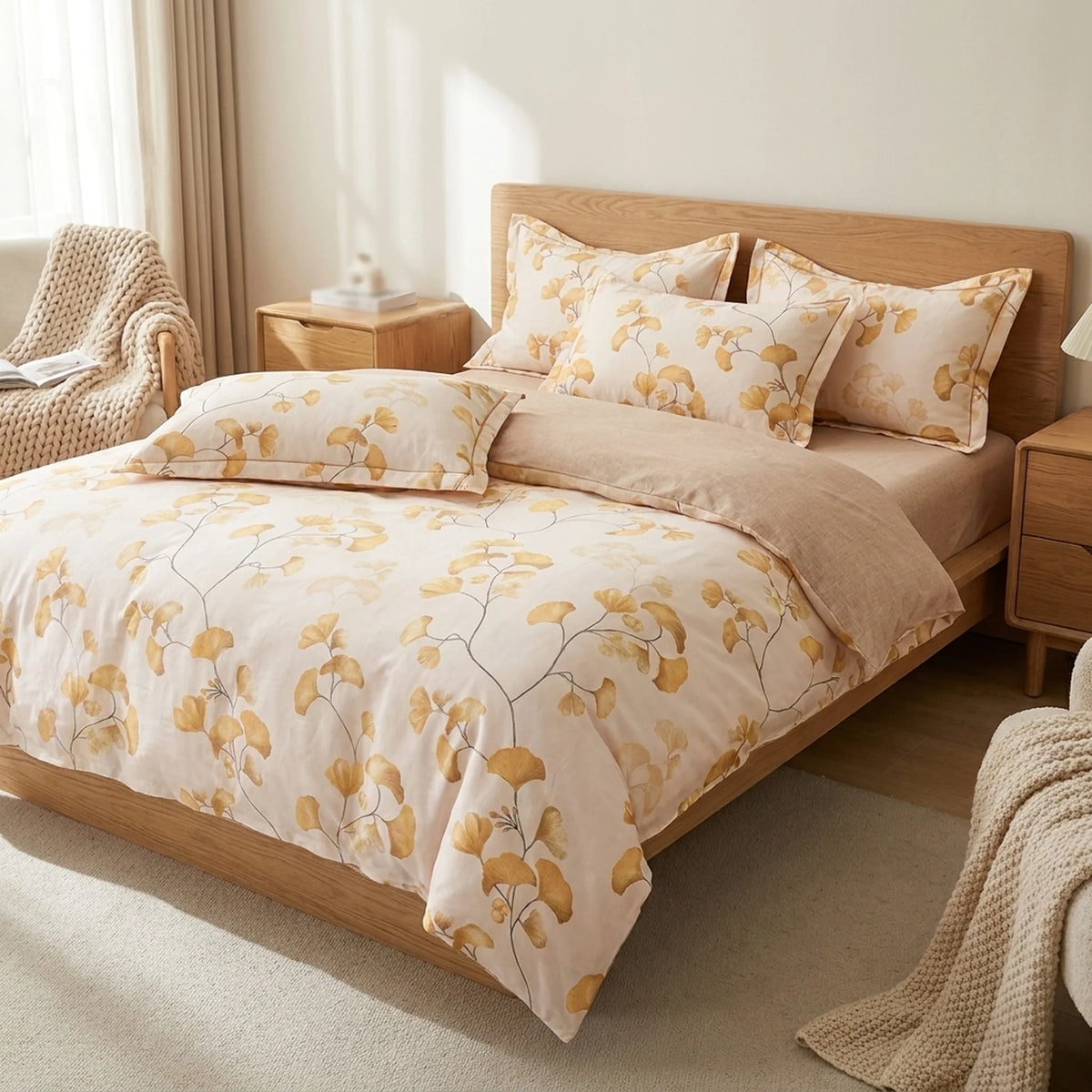 Bedding Set Ginkgo Print Cotton Four-Piece