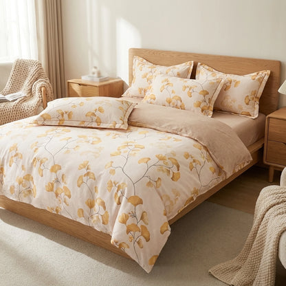 Bedding Set Ginkgo Print Cotton Four-Piece