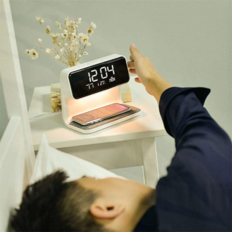 Bedside Lamp Dimmable LED Alarm Clock Wireless Charging