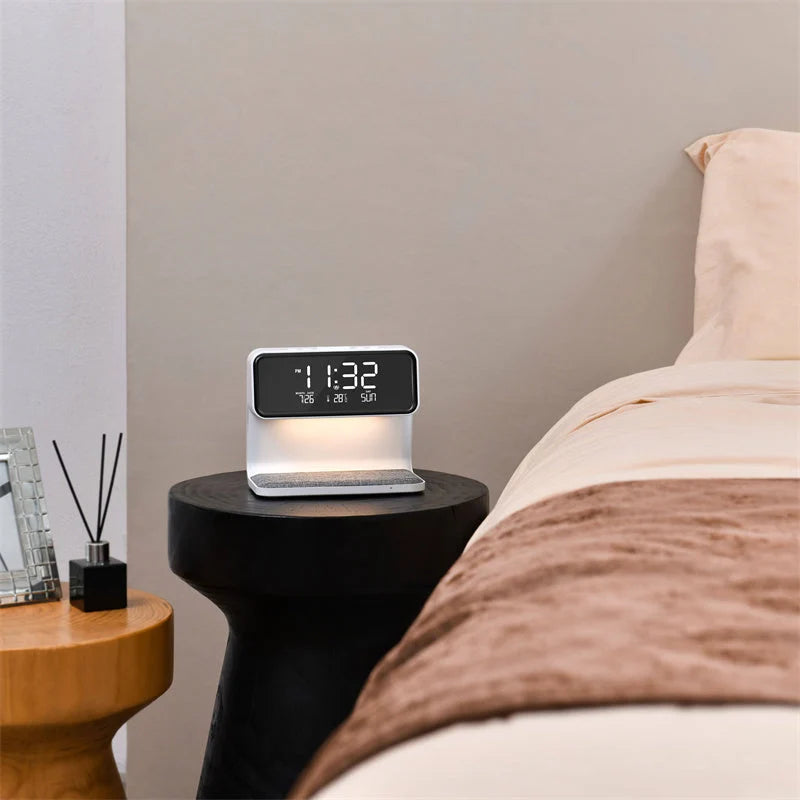 Bedside Lamp Wireless Charging LCD Alarm Clock Dimmable LED Light