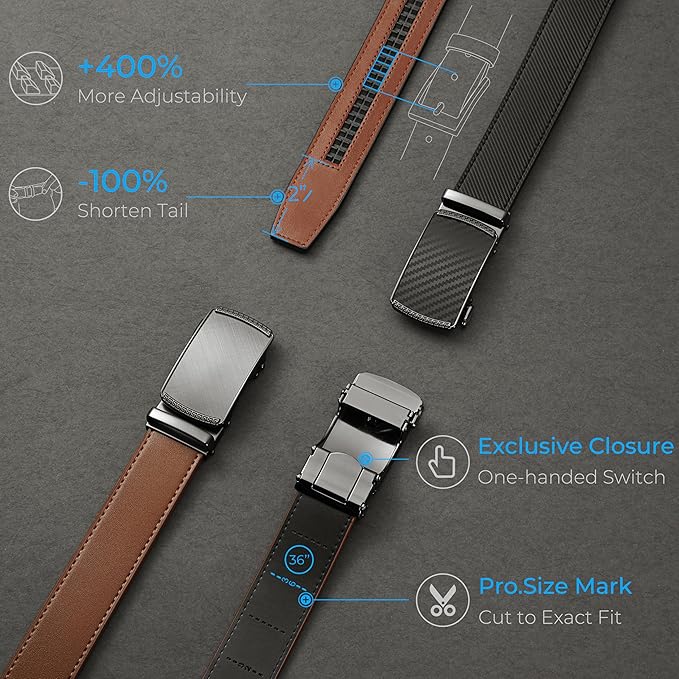 Belt Full-Grain Leather Micro-Adjust Ratchet Closure
