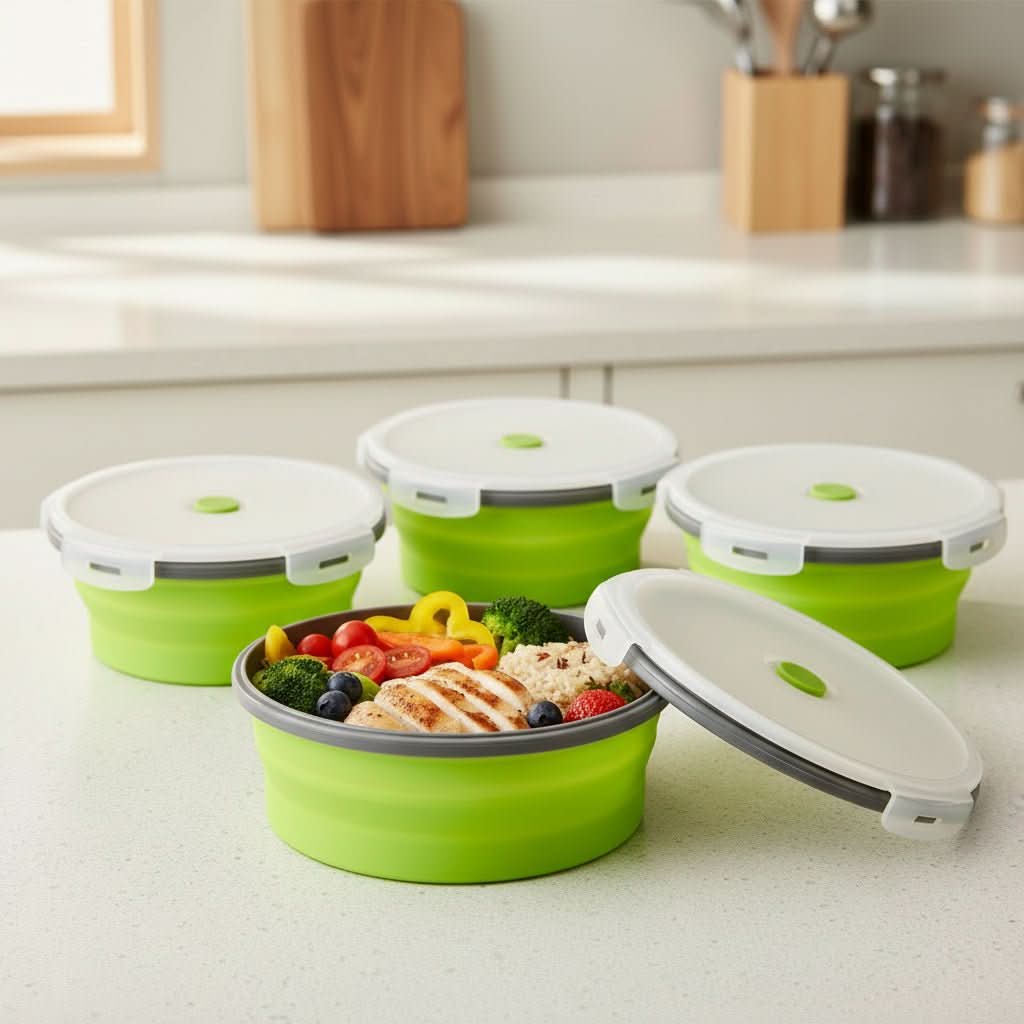 Bento Lunch Box Collapsible Food Grade Silicone Leak Proof
