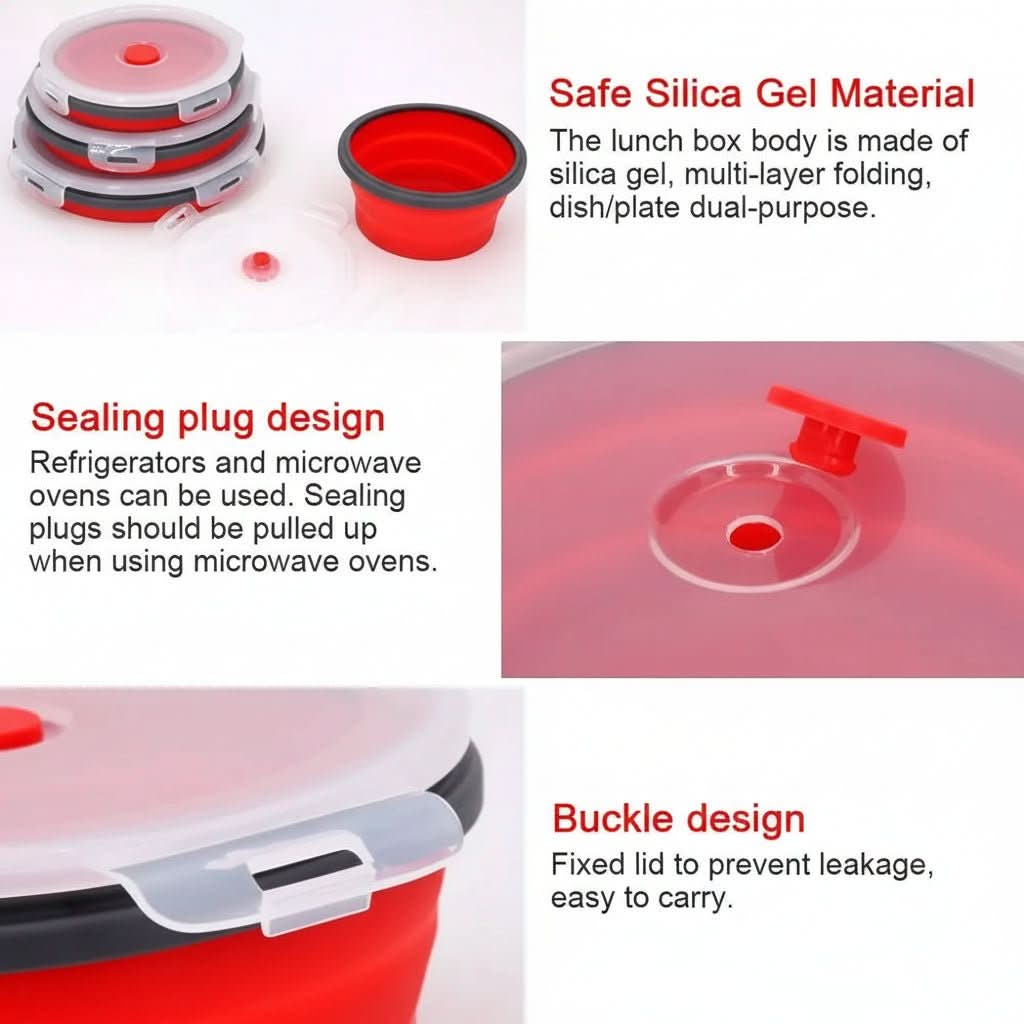 Bento Lunch Box Collapsible Food Grade Silicone Leak Proof