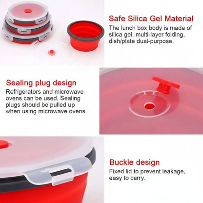 Bento Lunch Box Collapsible Food Grade Silicone Leak Proof